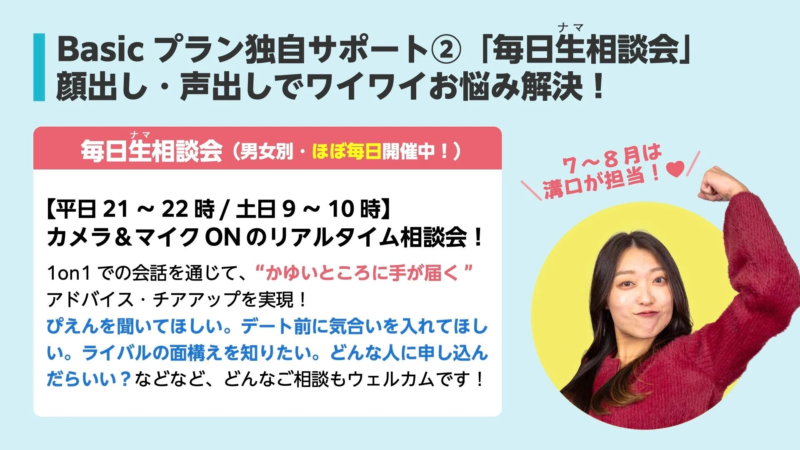 Basicプラン独自サポート②「毎日生相談会」顔出し・声出しでワイワイお悩み解決！